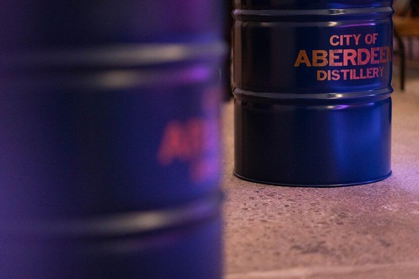 A barrel with 'City of Aberdeen Distillery' written on it. 4