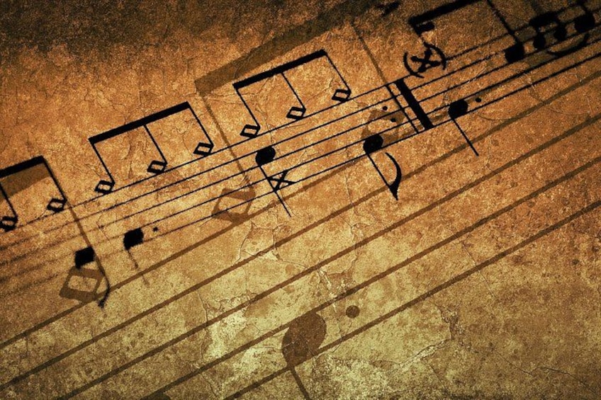 Sheet music with musical notes and clefs. 3