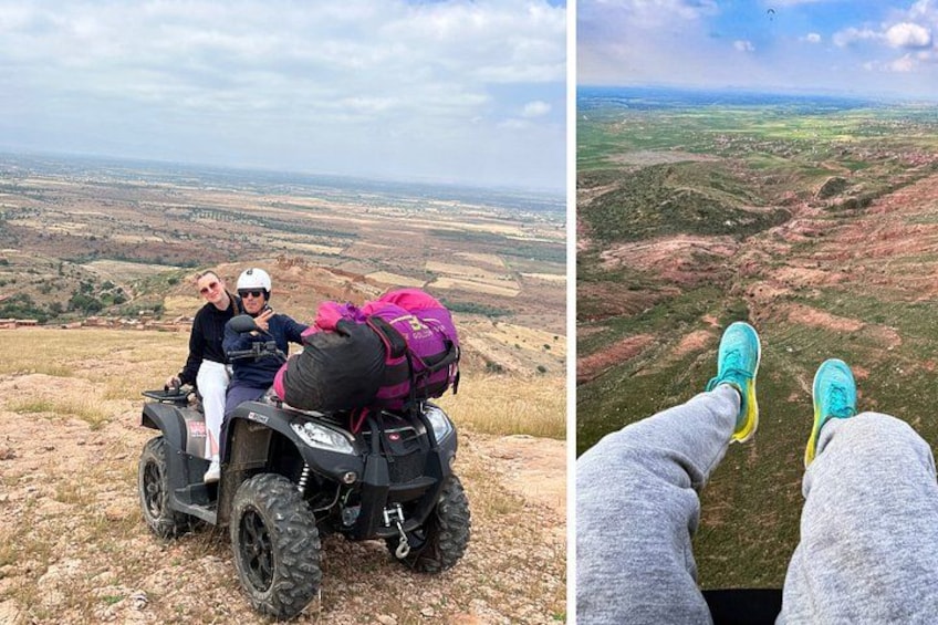Una persona su un quad con uno zaino, con vista su un paesaggio collinare. 3
