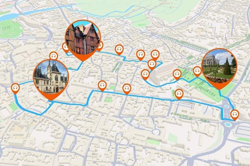 A map with landmarks and routes. 5