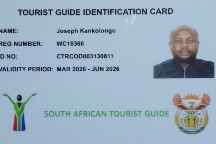 A tourist guide identification card with a photo, name, registration number, ID number, and validity period. 2