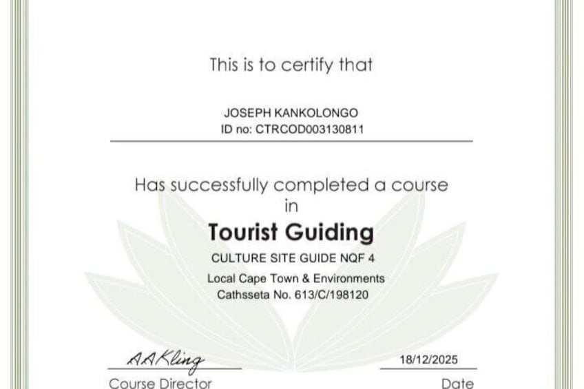 A certification for tourist guiding. 5