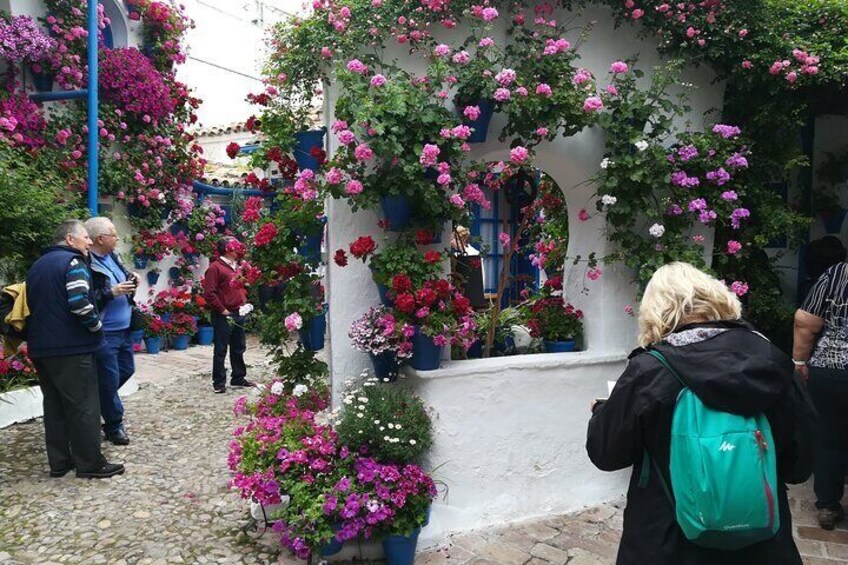 Una calle adoquinada con gente parada tomando fotos. 1