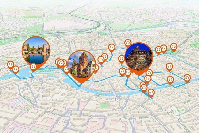 A map with highlighted landmarks and routes. 5
