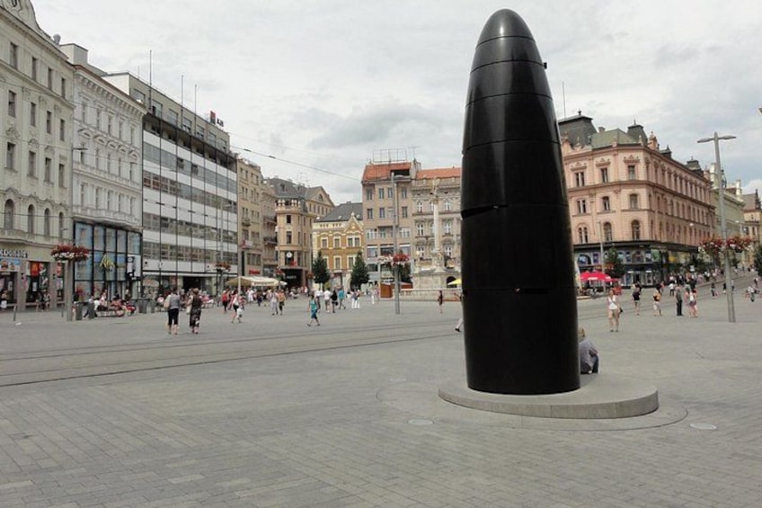 The Brno Astronomical Clock on Freedom Square — a controversial modern monument that drops a glass marble daily at 11 a.m. Locals have given it many humorous and unflattering nicknames. 3