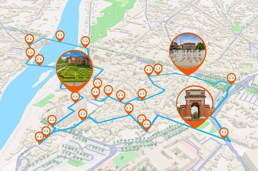 Un mapa de la ciudad que muestra lugares emblemáticos y rutas. 2