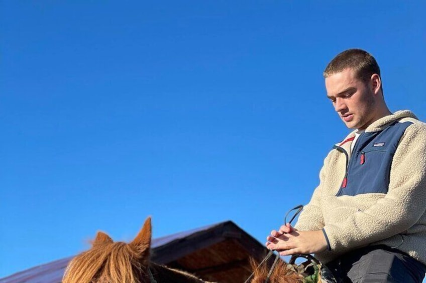 Une personne portant une veste en polaire, debout à côté d’un cheval. 3