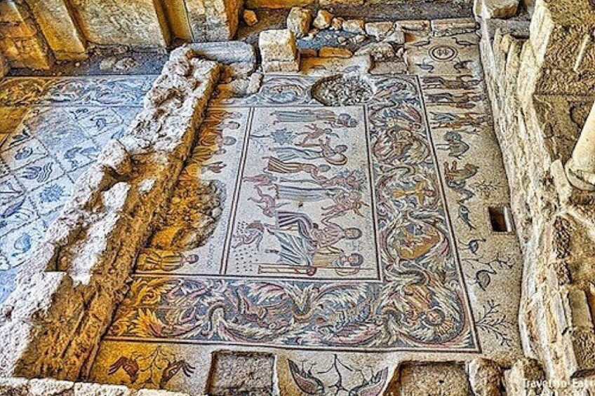 Un pavimento a mosaico con decorazioni e motivi elaborati. 3