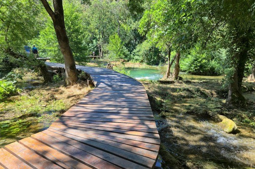Une promenade en bois aménagée dans une zone boisée, le long d’un ruisseau. 1
