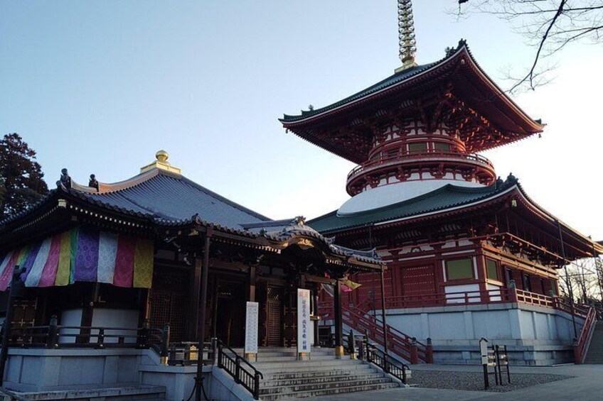 Una pagoda japonesa tradicional con techo de varios niveles y un toldo colorido. 4