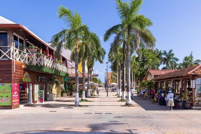 A street lined with palm trees and buildings with balconies. 3