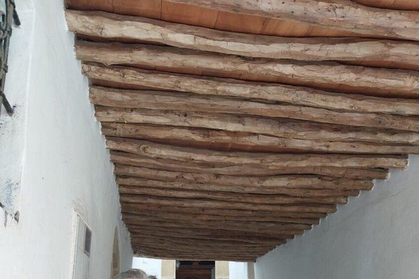 A wooden ceiling with horizontal planks. 3