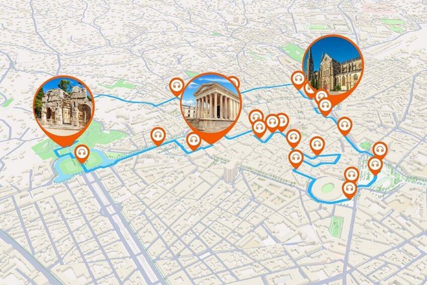 A map with highlighted landmarks and routes. 2