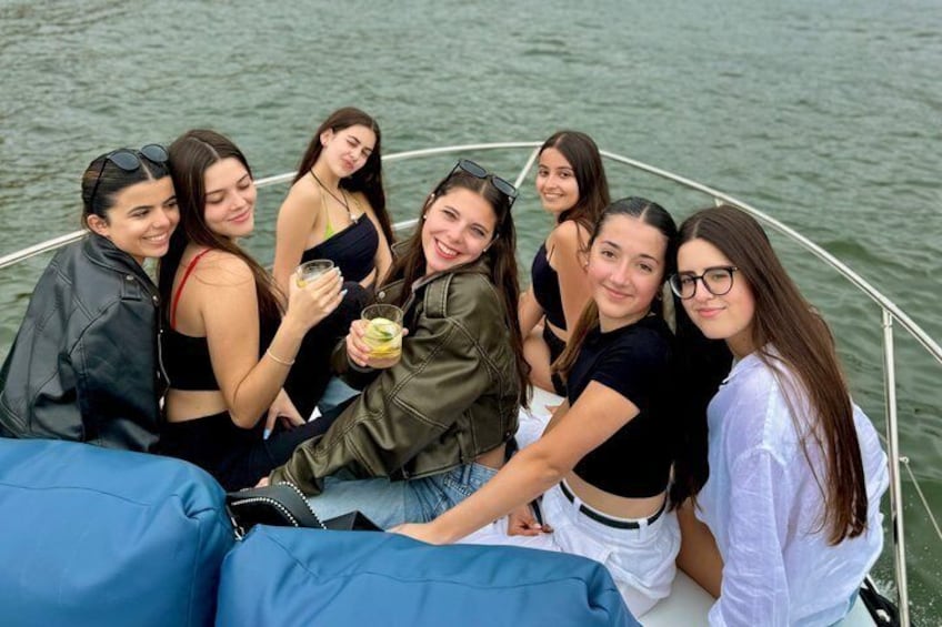A group of people on a boat. 5