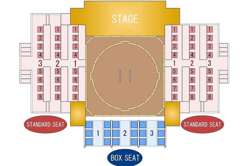 The box seats in front of the stage can accommodate 1 to 6 guests. 2