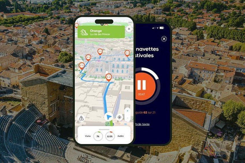 Ein Smartphone zeigt eine Karte mit einem markierten Standort, 'Orange La Cote des Princes', sowie einen Fluss in der Nähe. 1