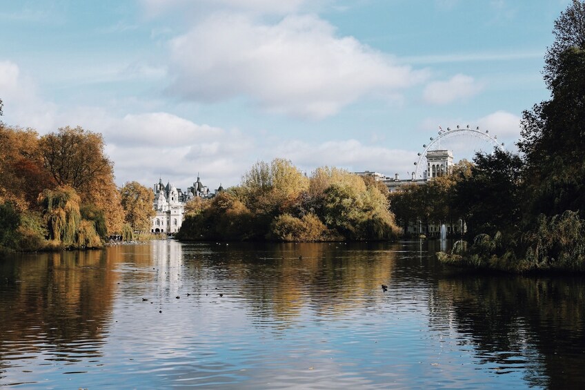 Pond and gardens at Buckingham Palace in London