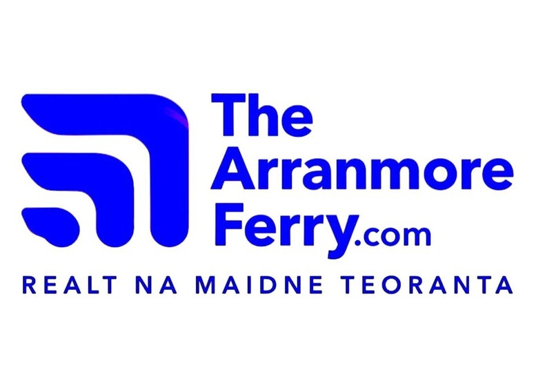 A logo with a stylized 'A' and the text 'The Arranmore Ferry.com' along with 'REALT NA MAIDNE TEORANTA' below. 4