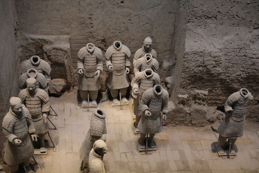 Terracotta soldiers in a museum setting. 5