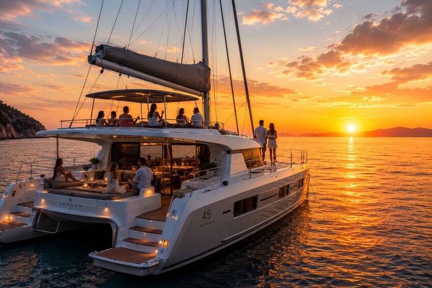 Rhodes: Sunset Catamaran Cruise with Snack, Fruits & Drinks 1