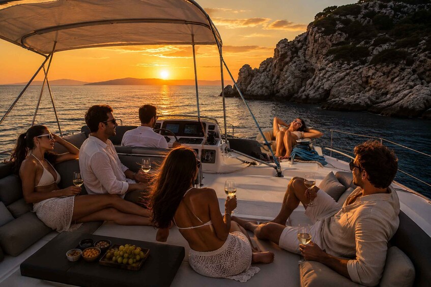 Picture 7 for Activity Rhodes: Sunset Catamaran Cruise with Snack, Fruits & Drinks 2