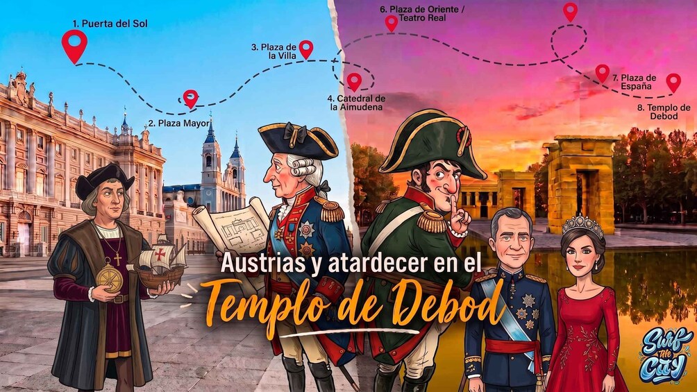 Matkareitti, joka kulkee Itävallan ja Debodin merkittävien nähtävyyksien kautta ja sisältää muun muassa seuraavat paikat: Puerta del Sol, Plaza Mayor, Plaza de la Villa, Catedral de la Almudena, Plaza de España ja Tempio de Debod. 1