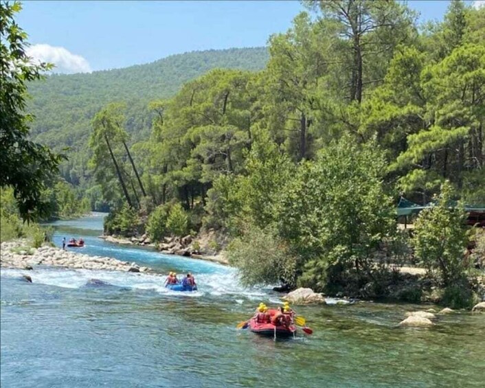 A river with people rafting. 5