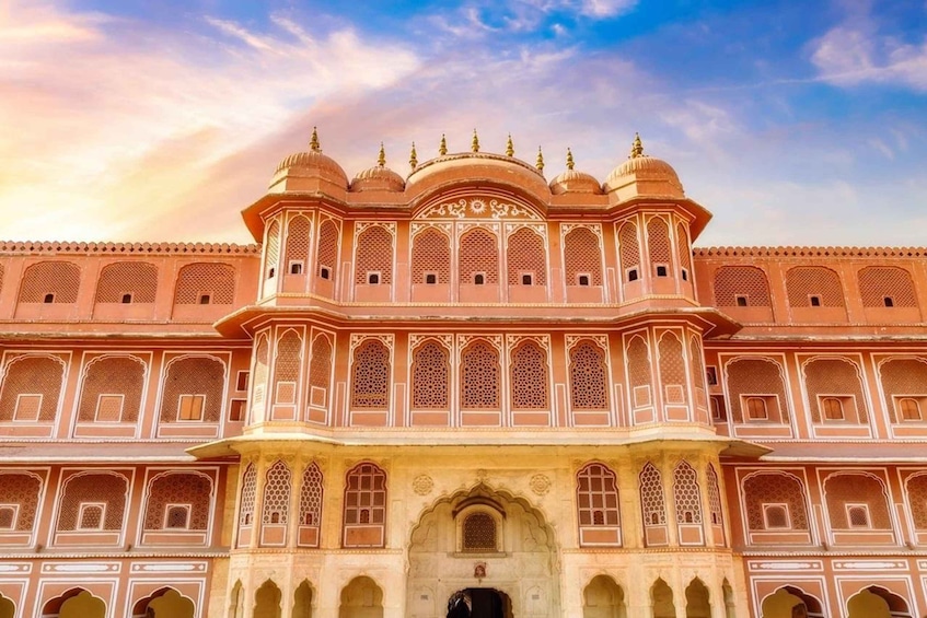 A grand palace with intricate architecture and multiple domes. 1