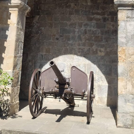 A cannon in a stone archway. 3