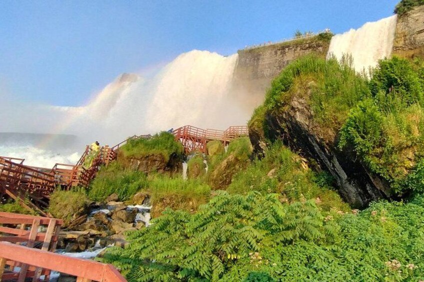 Une cascade, un pont et une végétation luxuriante. 3