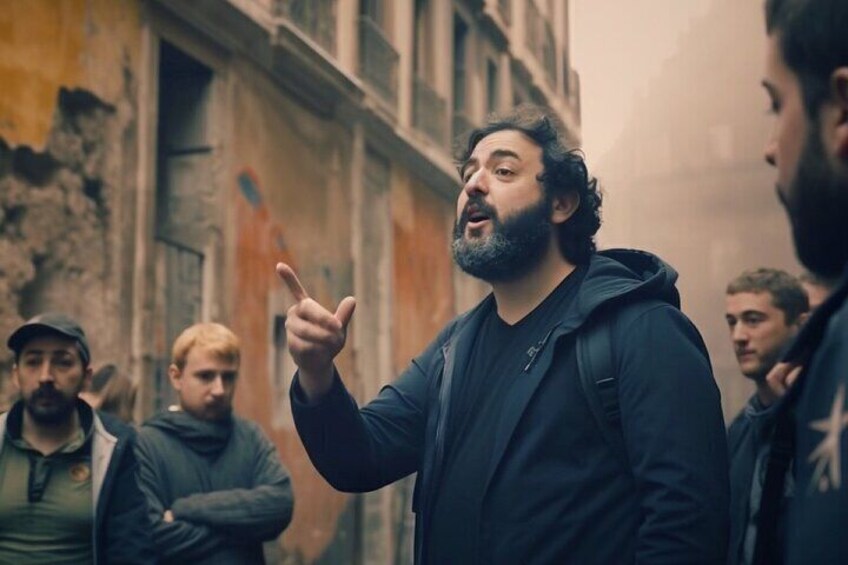 Spanish Civil War Tour Guide in Barcelona explaining history to a tour group