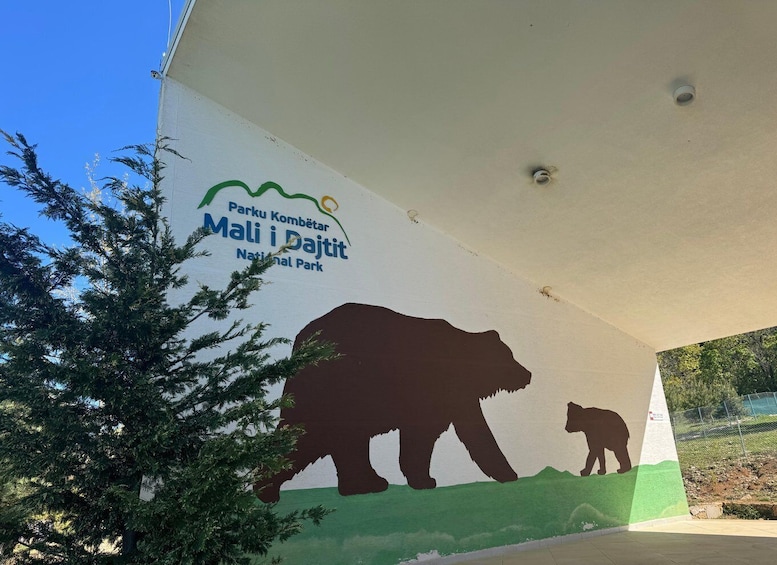 A wall with a bear silhouette and text for Mali i Dajtit National Park. 2