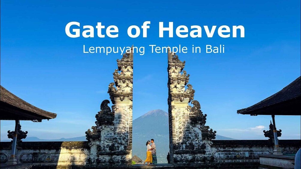The Gate of Heaven at the Lempuyang Temple in Bali with a mountain in the background. 1