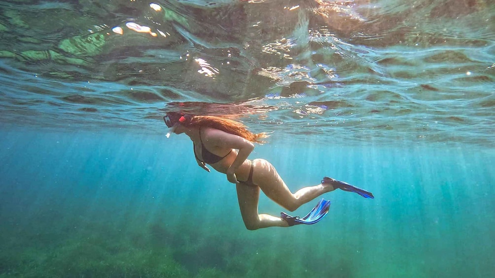 A person scuba diving underwater. 5