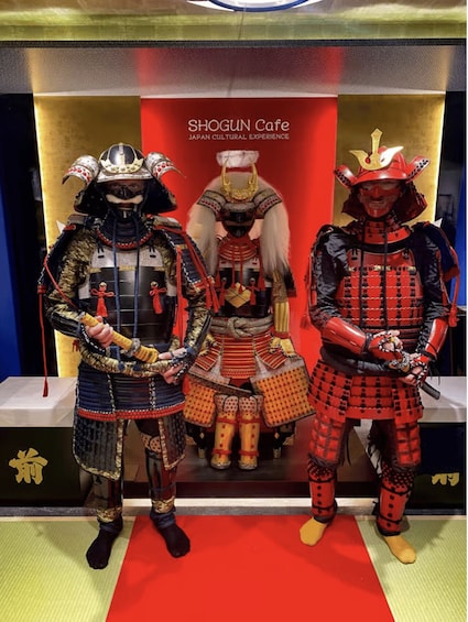 Three samurai in traditional armor at the Shogun Cafe. 2