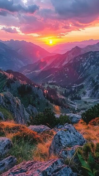 A mountainous landscape with a sunset. 3