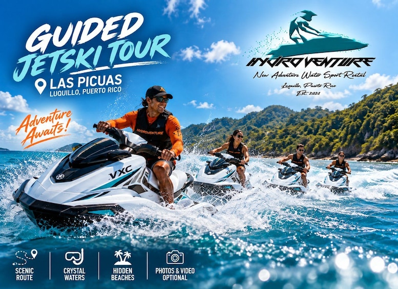 A guided jetski tour in Las Picas, Puerto Rico, featuring scenic routes, crystal waters, and hidden beaches. 4