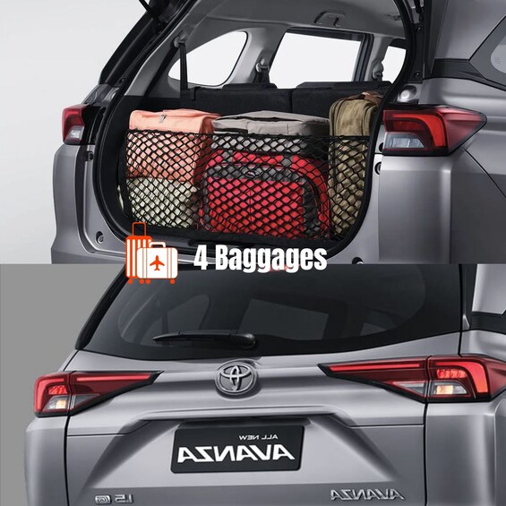 A Toyota WAWI JJA ASIANA with four suitcases in the trunk. 3
