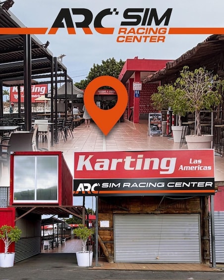The ARC SIM Racing Center with a Karting sign and outdoor seating. 2