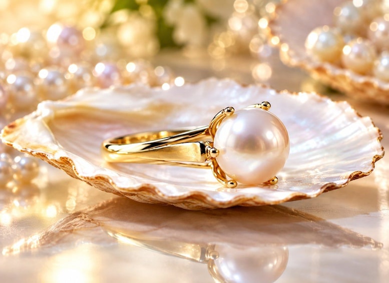 A pearl ring on a scallop shell. 2