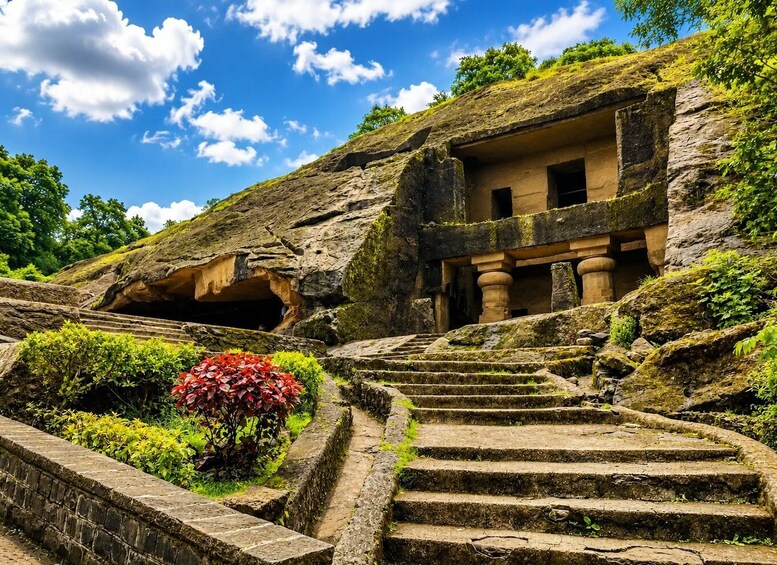 Mumbai: Buddhist Kanheri Caves with Golden Pagoda Temple 1