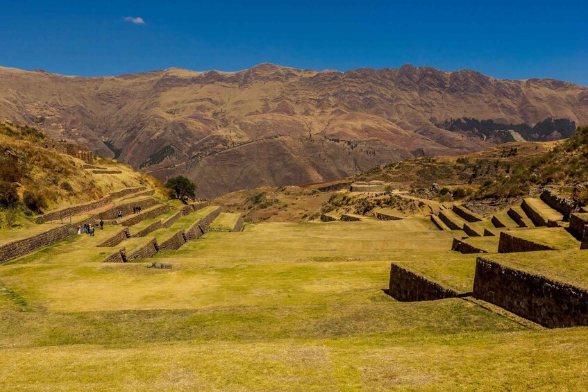 Terraced fields and mountains in the background. 3