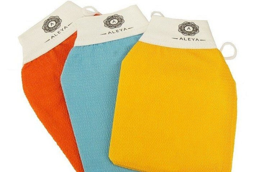 Three colorful towels with the brand name 'ALEYA' on them. 1