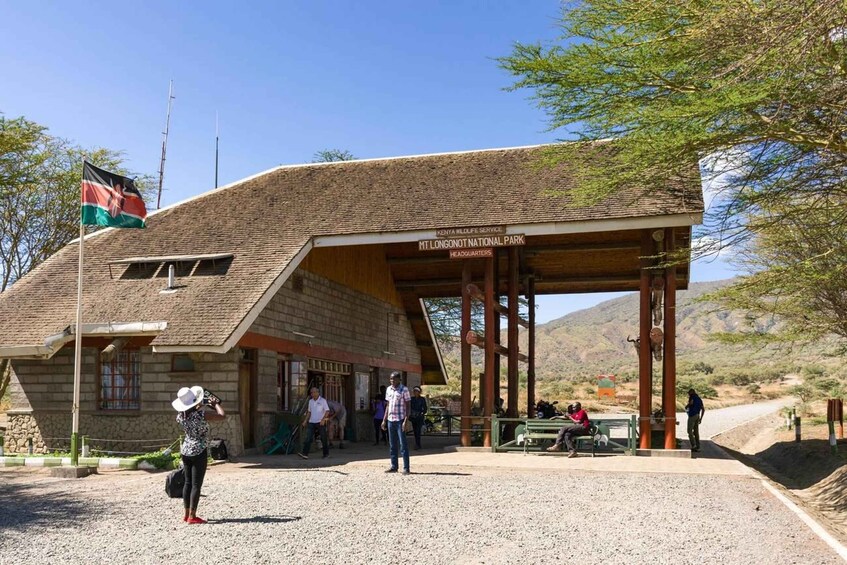 The entrance to Mt. Longonot National Park with a sign indicating the headquarters. 1
