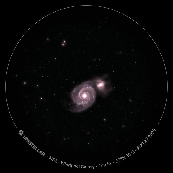 The Whirlpool Galaxy with a spiral structure, located at 39°N 20°E. 2