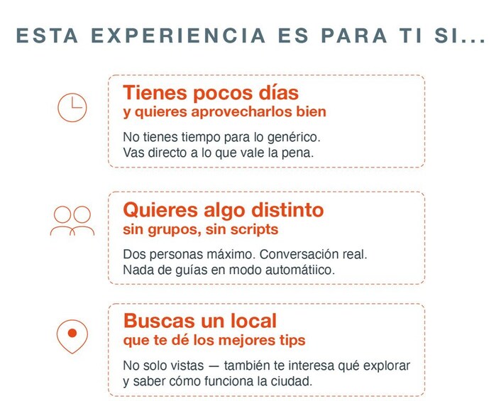 A travel experience advertisement with icons and text highlighting personalized, unique, and local experiences. 2