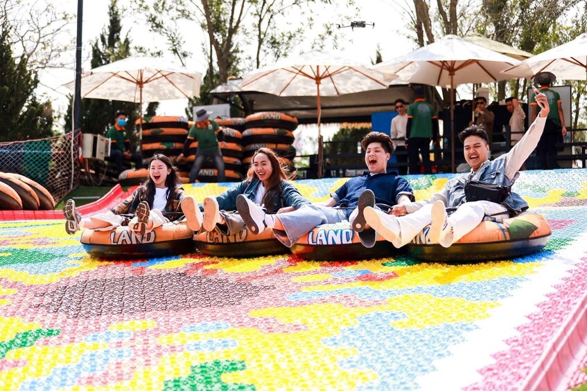 People on bumper cars at an amusement park. 3