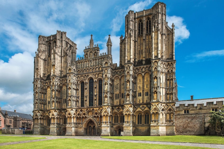 A large Gothic cathedral with intricate stonework and tall spires. 2