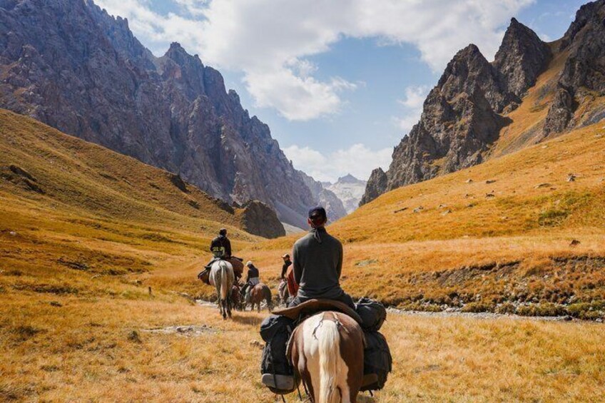 Un grupo de personas montando a caballo por un sendero de montaña. 5