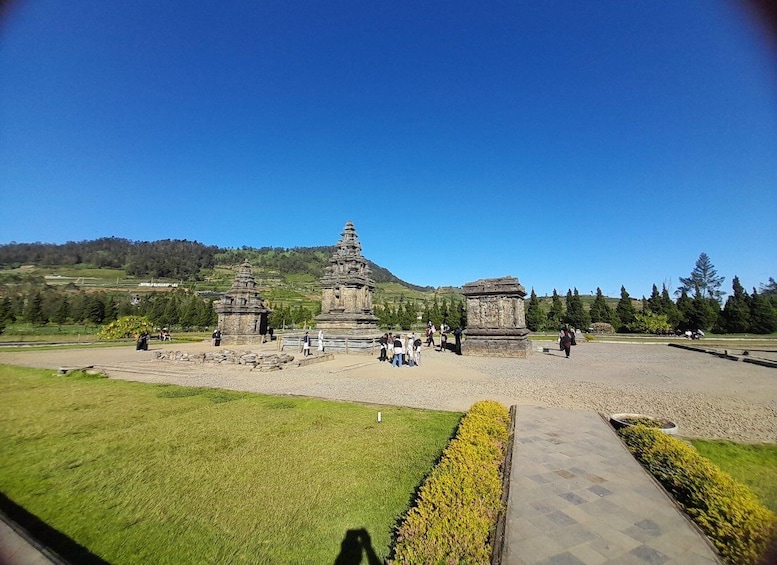 A temple complex with two main structures and a smaller one in the foreground. 4
